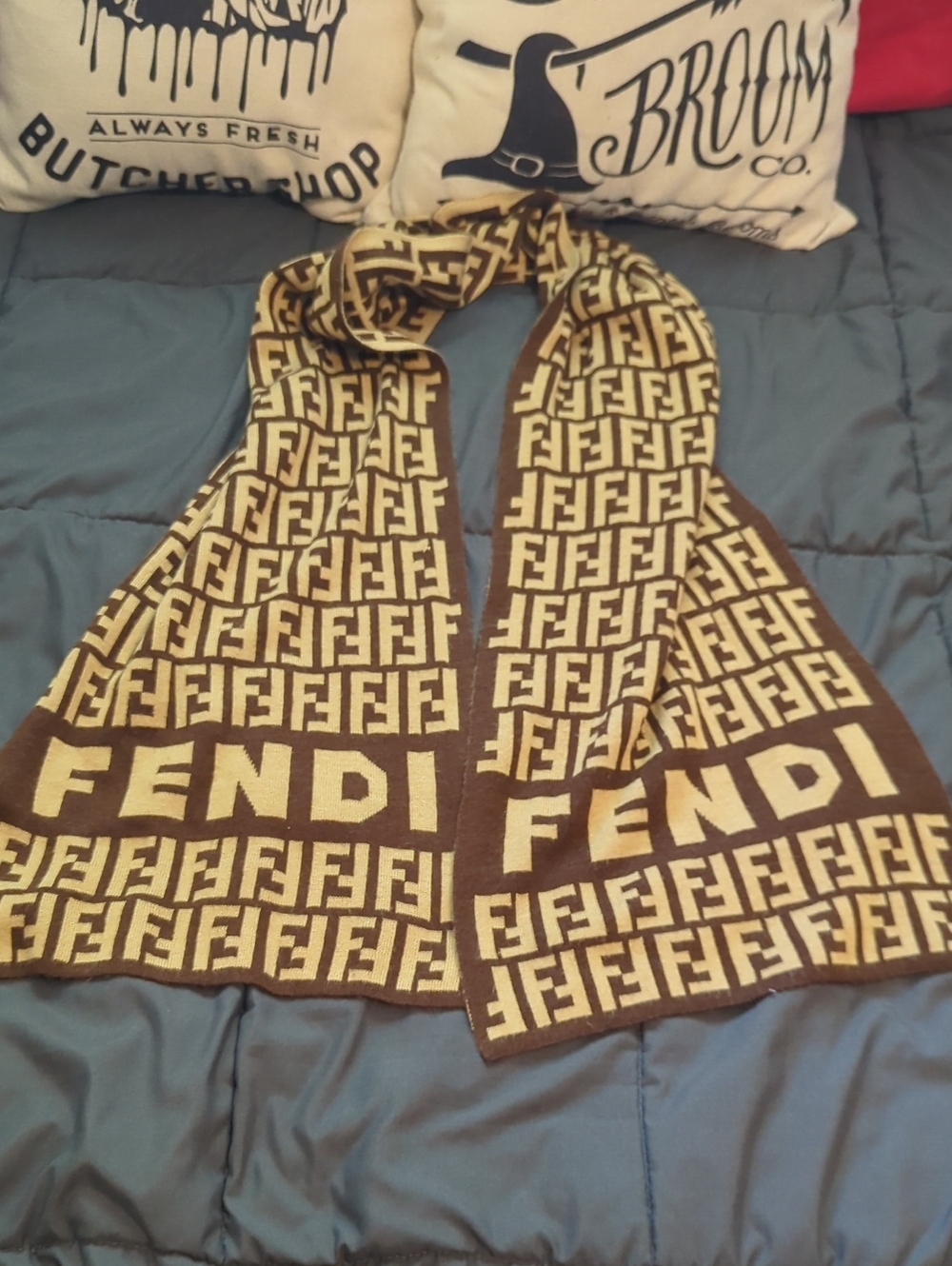 Fendi Brown and Cream FF Logo Scarf Monogram Unisex